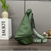 Affordable Price Loewe Men's Anton Sling Bag in supple smooth calf leather and jacquard strap Hunter 060356 Green 2023