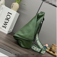 Affordable Price Loewe Men's Anton Sling Bag in supple smooth calf leather and jacquard strap Hunter 060356 Green 2023