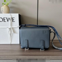 Modern Loewe Men's XS Military messenger bag in supple smooth calfskin and jacquard strap 11388 Deep Blue 2023