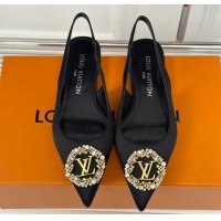 Classic Hot Louis Vuitton Met Slingback Ballerinas Flat in Satin Black 0226125