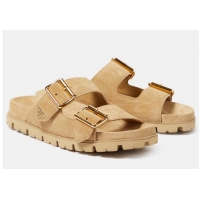 Buy Discount Prada Suede Double-Buckle Slide Sandals PA8915