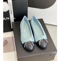 ​Pretty Style Chanel Calfskin  CC Cap Toe Ballet Flats CH5841 Blue/Black