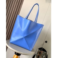 Grade Quality Loewe Large Puzzle Fold Tote in shiny calfskin 9033 Seaside Blue 2023