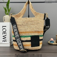 Grade Design Loewe Mini Slit Tote bag in striped raffia straw and calfskin 101131 Beige/Multicolor 2023