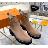 Good Looking Louis Vuitton LV Beaubourg Ankle Boots in Suede Light Brown 0226147