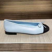 New Fashion Chanel Ballet Flats Lambskin And Grosgrain CH2819 Light Blue/Black