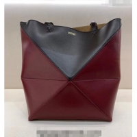 Inexpensive Loewe Medium Puzzle Fold Tote in patchwork calfskin LO1047 Dark Red/Black 2023