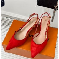 Good Quality Louis Vuitton Blossom Slingback Pumps 5.5cm in Suede Red 0320020