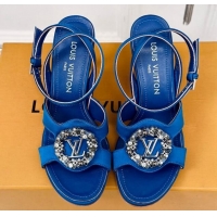 Popular Style Louis Vuitton Met Satin Sandals 9cm with Crystals LV Circle Blue 0320026