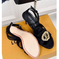 Buy Luxury Louis Vuitton Met Satin Sandals 9cm with Crystals LV Circle Black 0320027