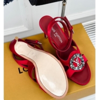 Fashion Louis Vuitton Met Satin Sandals 9cm with Crystals LV Circle Red 0320028