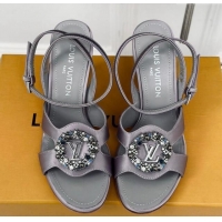 Luxury Louis Vuitton Met Satin Sandals 9cm with Crystals LV Circle Grey 0320029