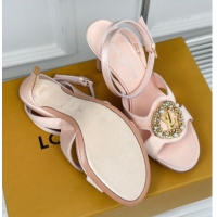 Good Product Louis Vuitton Met Satin Sandals 9cm with Crystals LV Circle Light Pink 0320030