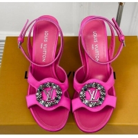 Unique Style Louis Vuitton Met Satin Sandals 9cm with Crystals LV Circle Dark Pink 0320031