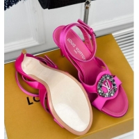 Unique Style Louis Vuitton Met Satin Sandals 9cm with Crystals LV Circle Dark Pink 0320031