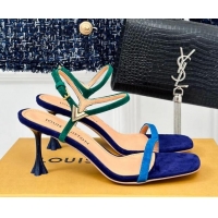 Low Price Louis Vuitton Blossom Heel Sandals 7.5cm in Suede Blue/Green 0320035