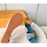 Best Grade Louis Vuitton Helios Wedge Sandals 8cm in Light Blue Monogram Denim 0320041