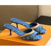 Low Cost Louis Vuitton Neo Revival Heel Slide Sandals 5.5cm in Blue Monogram Denim 0320042