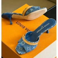 Low Cost Louis Vuitton Neo Revival Heel Slide Sandals 5.5cm in Blue Monogram Denim 0320042