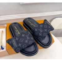 Classic Hot Louis Vuitton Pool Pillow Flat Comfort Slide Sandals in Black Monogram Denim 0320045