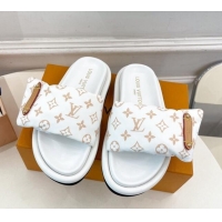 Good Looking Louis Vuitton Pool Pillow Flat Comfort Slide Sandals in Monogram Nylon White 0320044