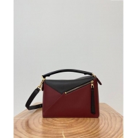 Trendy Design Loewe Small Puzzle Bag in Classic Calfskin 9311L Black/Burgundy 2023 TOP