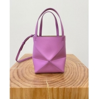 Promotional Loewe Mini Puzzle Fold Tote in Shiny Calfskin 9030L Purple Top