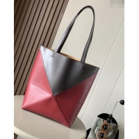 Luxurious Fashion Loewe Medium Puzzle Fold Tote in patchwork calfskin L9082 Red/Dark Grey 2023