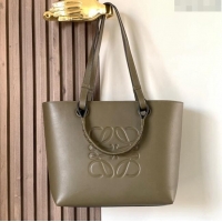 Free Shipping Loewe Small Anagram Tote bag in classic calfskin 9300 Dark Khaki Green 2024