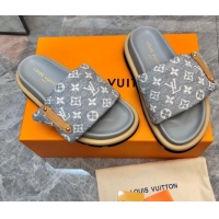 Pretty Style Louis Vuitton Pool Pillow Flat Comfort Slide Sandals in Monogram Jacquard Grey 0320047