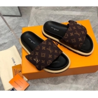 Best Grade Louis Vuitton LV Pool Pillow Flat Comfort Slide Sandals in Monogram Nylon Brown 0320049