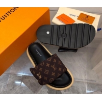 Best Grade Louis Vuitton LV Pool Pillow Flat Comfort Slide Sandals in Monogram Nylon Brown 0320049