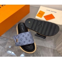 Luxurious Louis Vuitton LV Pool Pillow Flat Comfort Slide Sandals in Monogram Nylon Grey 0320050