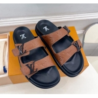 Purchase Louis Vuitton Monogram Leather Flat Slide Sandals Brown 320054