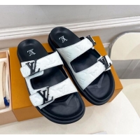 Grade Quality Louis Vuitton Monogram Leather Flat Slide Sandals White/Black 0320057