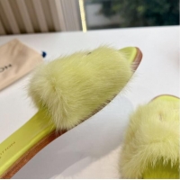 Luxury Louis Vuitton LV Mink Fur Flat Slide Sandals Light Yellow 320066