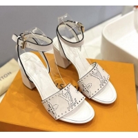 Purchase Louis Vuitton Monogram Bloom Sandals 7.5cm in Cutout Calf Leather White 0320079