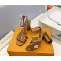 Top Grade Louis Vuitton Monogram Bloom Sandals 8cm in Cutout Calf Leather Brown 0320083