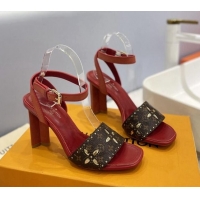 Charming Louis Vuitton Monogram Bloom Sandals 8cm in Cutout Monogram Canvas/Red Leather 0320085