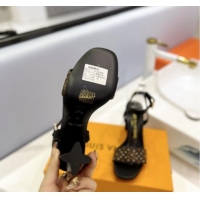 Luxurious Louis Vuitton Heel Sandals 8cm in Monogram Canvas and Leather with Studs Black 320090