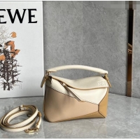 Unique Grade Loewe Mini Puzzle bag in Classic Calfskin 0202 White/Nude/Light Brown 2024