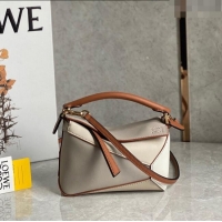 Unique Grade Loewe Mini Puzzle bag in Classic Calfskin 0202 White/Grey/Brown 2024