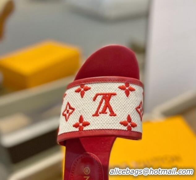 Best Price Louis Vuitton Starboard Wedge Sandals 10cm in Monogram-embroidered Cotton Red 320098