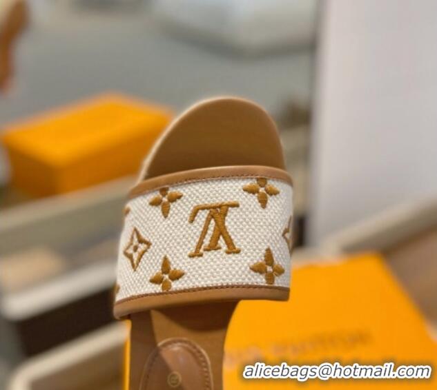 Top Grade Louis Vuitton Starboard Wedge Sandals 10cm in Monogram-embroidered Cotton Brown 0320099