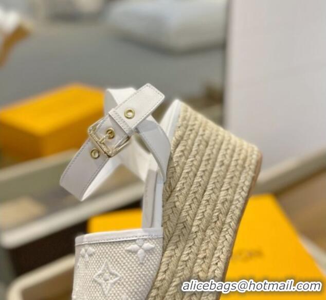 Good Looking Louis Vuitton Starboard Wedge Sandals 10cm in Monogram-embroidered Cotton White 0320100