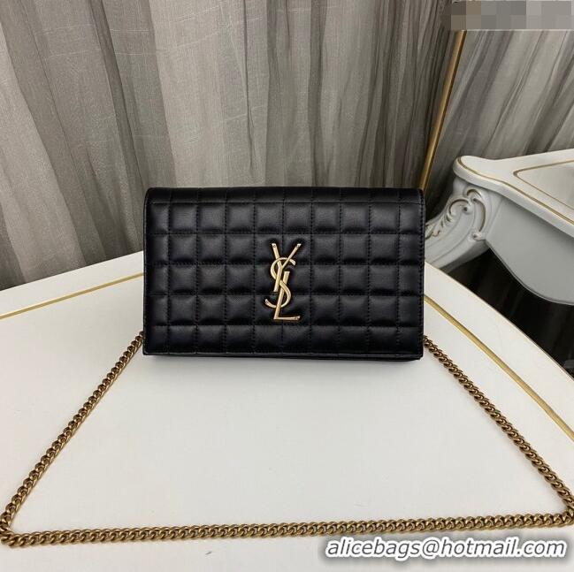 Good Taste Saint Laurent Cassandre Matelasse Carre Chain Wallet in Quilted Leather 743346 Black 2023