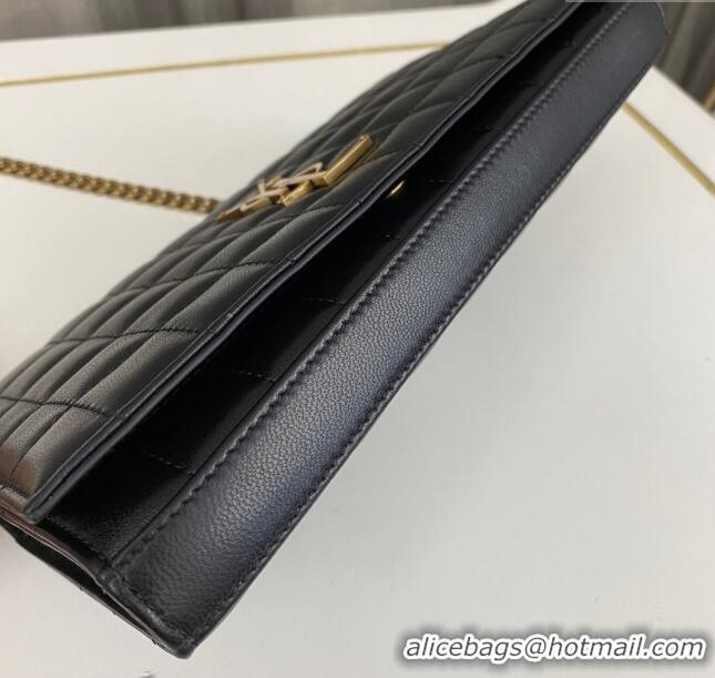 Good Taste Saint Laurent Cassandre Matelasse Carre Chain Wallet in Quilted Leather 743346 Black 2023