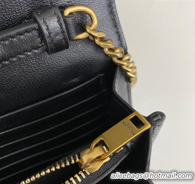 Good Taste Saint Laurent Cassandre Matelasse Carre Chain Wallet in Quilted Leather 743346 Black 2023