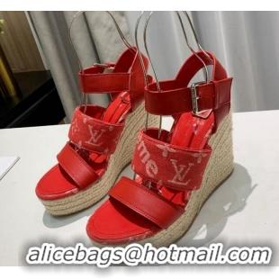 Best Product Louis Vuitton Starboard Wedge Sandals 10cm in Denim and Leather Red 0320106