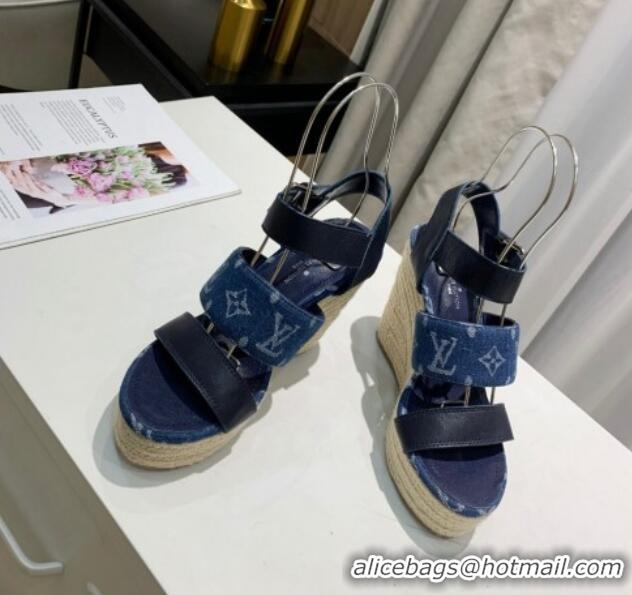 Purchase Louis Vuitton Starboard Wedge Sandals 10cm in Denim and Leather Blue 0320107